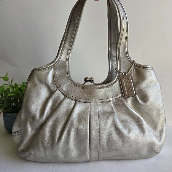 EUC Coach Ergo Metallic Silver Kisslock Bag (#12831) - Picture 1 of 12